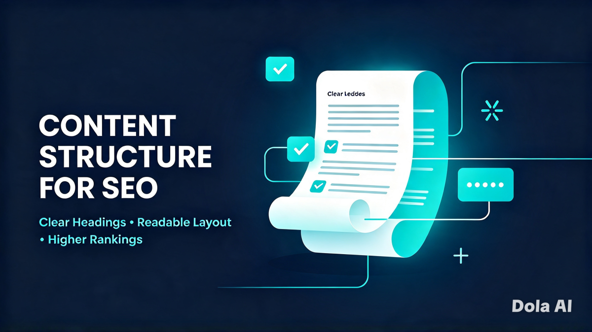 Clean content structure diagram showing H1 H2 headings and short paragraphs for SEO readability